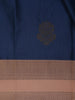 Navy Blue Floral Woven Soft Silk Saree With Copper Contrast Border - Diadem