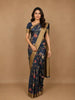 Navy Blue Floral Woven Tussar Silk Saree