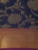 Navy Blue Floral Zari Woven Design Silk Cotton Saree with Contrast Border