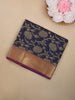 Navy Blue Floral Zari Woven Design Silk Cotton Saree with Contrast Border