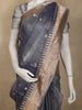 Navy Blue Floral Zari Woven Design Tissue Designer Saree with Zari Border