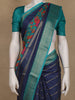 Navy Blue Floral and Stripes Design Mul Mul Cotton Saree
