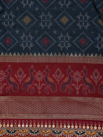 Navy Blue Geometric Diamond Designed Soft Silk Saree - Diadem