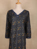 Navy Blue Geometric Floral Printed Rayon Kurti