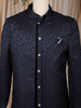 Navy Blue Geometric Textured Embroidered Indo-Western Polyester Sherwani for Men