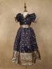 Navy Blue Gold Butta Woven Design Banarasi Party Wear Kids Gown