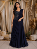 Navy Blue Heavy Kartana Embroidered Design Georgette Indo Western Ready To Wear Saree