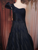 Navy Blue Heavy Sequins Design Satin Party Wear Gown