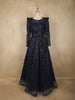 Navy Blue Heavy Sequins Embellished Party Wear Net Gown