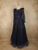 Navy Blue Heavy Sequins Embellished Party Wear Net Gown