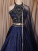 Navy Blue Heavy Sequins Embroidered Design Satin Party Wear Lehenga with Net Dupatta