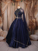 Navy Blue Heavy Sequins Embroidered Design Satin Party Wear Lehenga with Net Dupatta