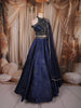 Navy Blue Heavy Sequins Embroidered Design Satin Party Wear Lehenga with Net Dupatta