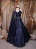 Navy Blue Heavy Sequins Embroidered Design Satin Party Wear Lehenga with Net Dupatta