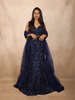 Navy Blue Heavy Sequins and Beads Embroidered Design Mermaid Net Lehenga With Dupatta
