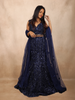 Navy Blue Heavy Sequins and Beads Embroidered Design Mermaid Net Lehenga With Dupatta