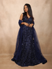 Navy Blue Heavy Sequins and Beads Embroidered Design Mermaid Net Lehenga With Dupatta