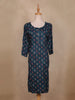 Navy Blue Ikat Printed Cotton Straight Cut Kurti