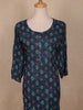 Navy Blue Ikat Printed Cotton Straight Cut Kurti