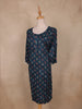 Navy Blue Ikat Printed Cotton Straight Cut Kurti