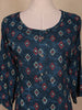 Navy Blue Ikat Printed Cotton Straight Cut Kurti