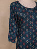 Navy Blue Ikat Printed Cotton Straight Cut Kurti