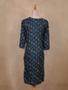 Navy Blue Ikat Printed Cotton Straight Cut Kurti