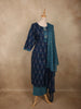 Navy Blue Ikat Printed Design Cotton Salwar Suit with Dupatta