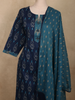 Navy Blue Ikat Printed Design Cotton Salwar Suit with Dupatta