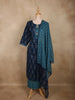 Navy Blue Ikat Printed Design Cotton Salwar Suit with Dupatta