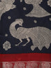 Navy Blue Kalamkari Peacock Printed Chanderi Cotton Saree with Maroon Zari Border