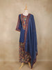 Navy Blue Kashmiri Style Floral Embroidered Cotton Salwar Suit with Dupatta