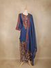 Navy Blue Kashmiri Style Floral Embroidered Cotton Salwar Suit with Dupatta