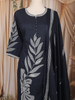Navy Blue Leaf Embroidered Cotton Salwar Suit with Dupatta