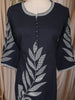 Navy Blue Leaf Embroidered Cotton Salwar Suit with Dupatta