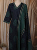 Navy Blue Leaf Printed Design Cotton Straight Cut Salwar Suit with Dupatta