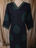 Navy Blue Leaf Printed Design Cotton Straight Cut Salwar Suit with Dupatta