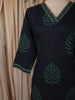Navy Blue Leaf Printed Design Cotton Straight Cut Salwar Suit with Dupatta