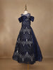 Navy Blue Leaf Sequins Design Party Wear Gown For Girls