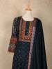 Navy Blue Mirror and Thread Embroidered Design Cotton Anarkali Salwar Suit with Dupatta