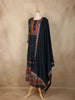 Navy Blue Mirror and Thread Embroidered Design Cotton Anarkali Salwar Suit with Dupatta