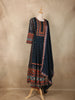 Navy Blue Mirror and Thread Embroidered Design Cotton Anarkali Salwar Suit with Dupatta