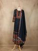 Navy Blue Mirror and Thread Embroidered Design Cotton Anarkali Salwar Suit with Dupatta