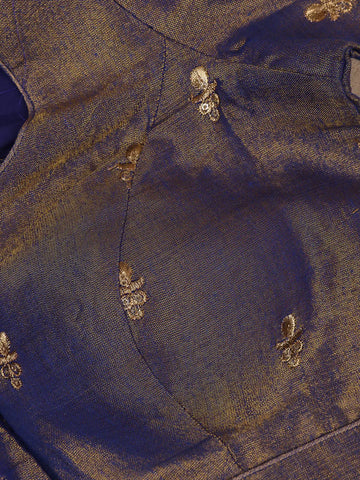 Navy Blue Motifs Design Silk Readymade Blouse - Diadem