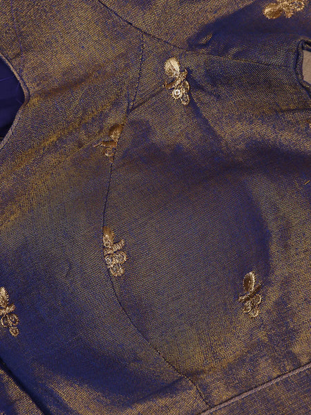 Navy Blue Motifs Design Silk Readymade Blouse - Diadem
