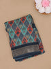 Navy Blue Multicolor Diamond Ikat Design Linen Cotton Saree