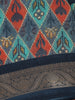 Navy Blue Multicolor Diamond Ikat Design Linen Cotton Saree