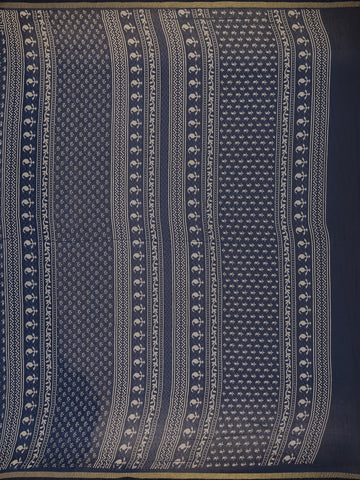 Navy Blue Paisley Design Cotton Saree With Zari Border - Diadem