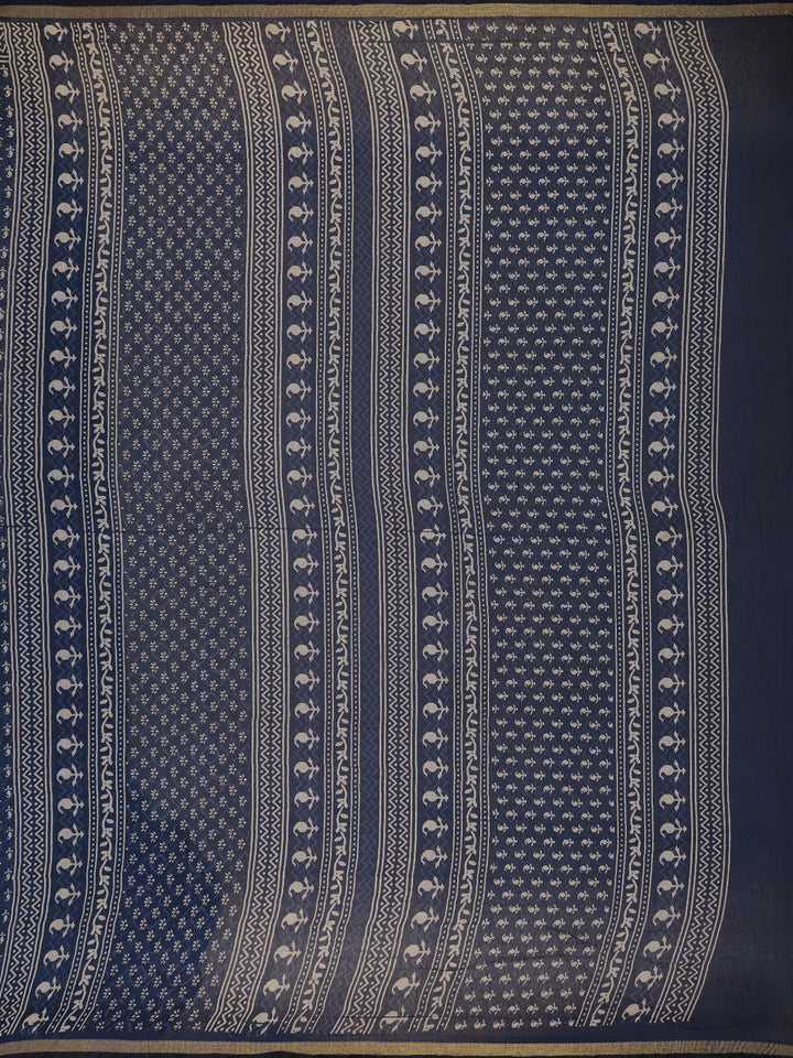 Navy Blue Paisley Design Cotton Saree With Zari Border - Diadem