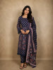 Navy Blue Paisley Printed Design Cotton Anarkali Salwar Suit with Dupatta